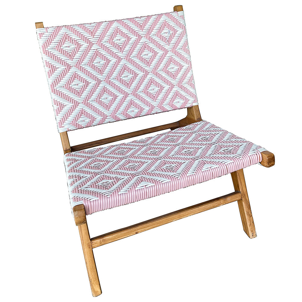 Rattan & Teak Wood Lounge Chair 'Rose' - White & Pink