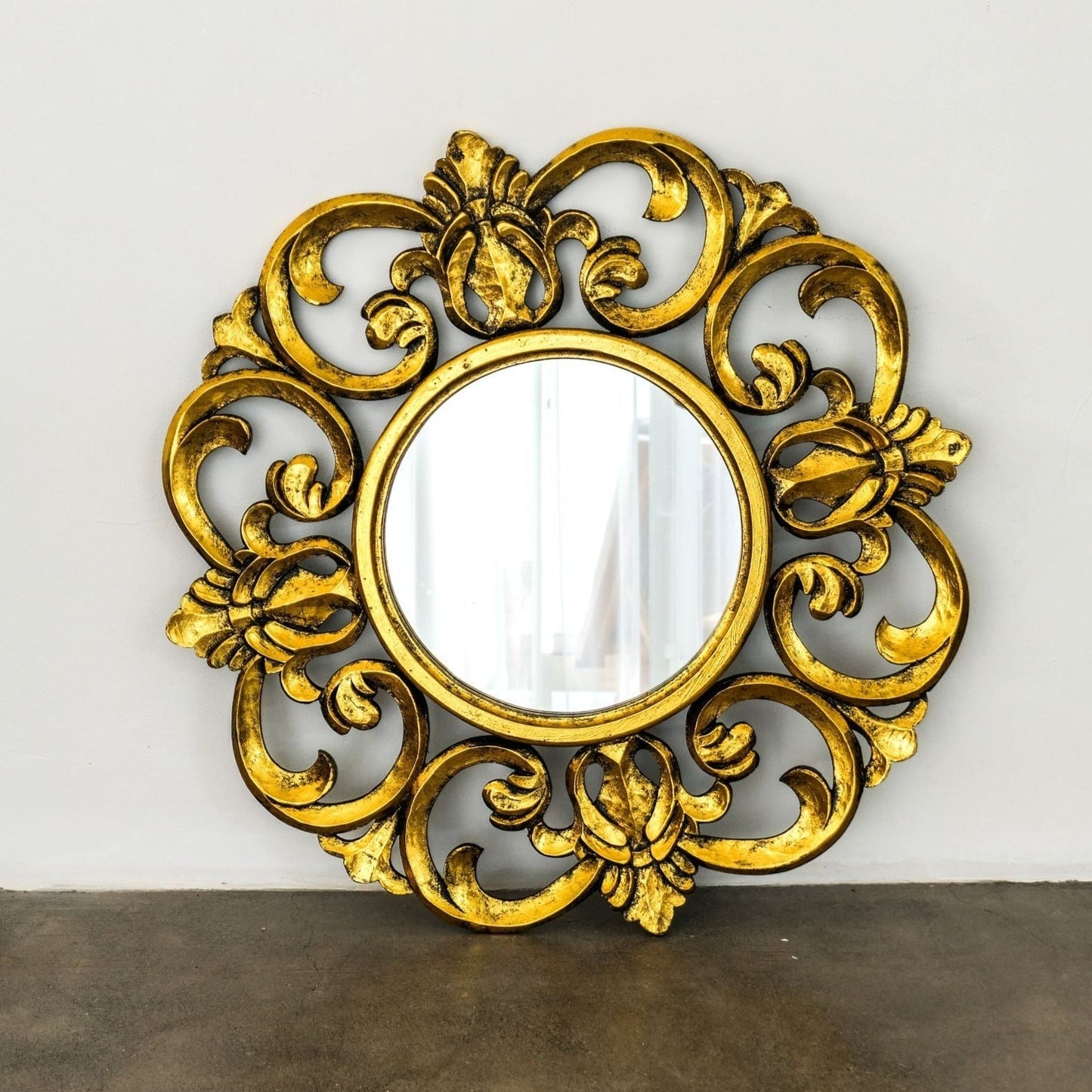 Hand Carved Mirror "Roopa" Rose Gold - 80 cm