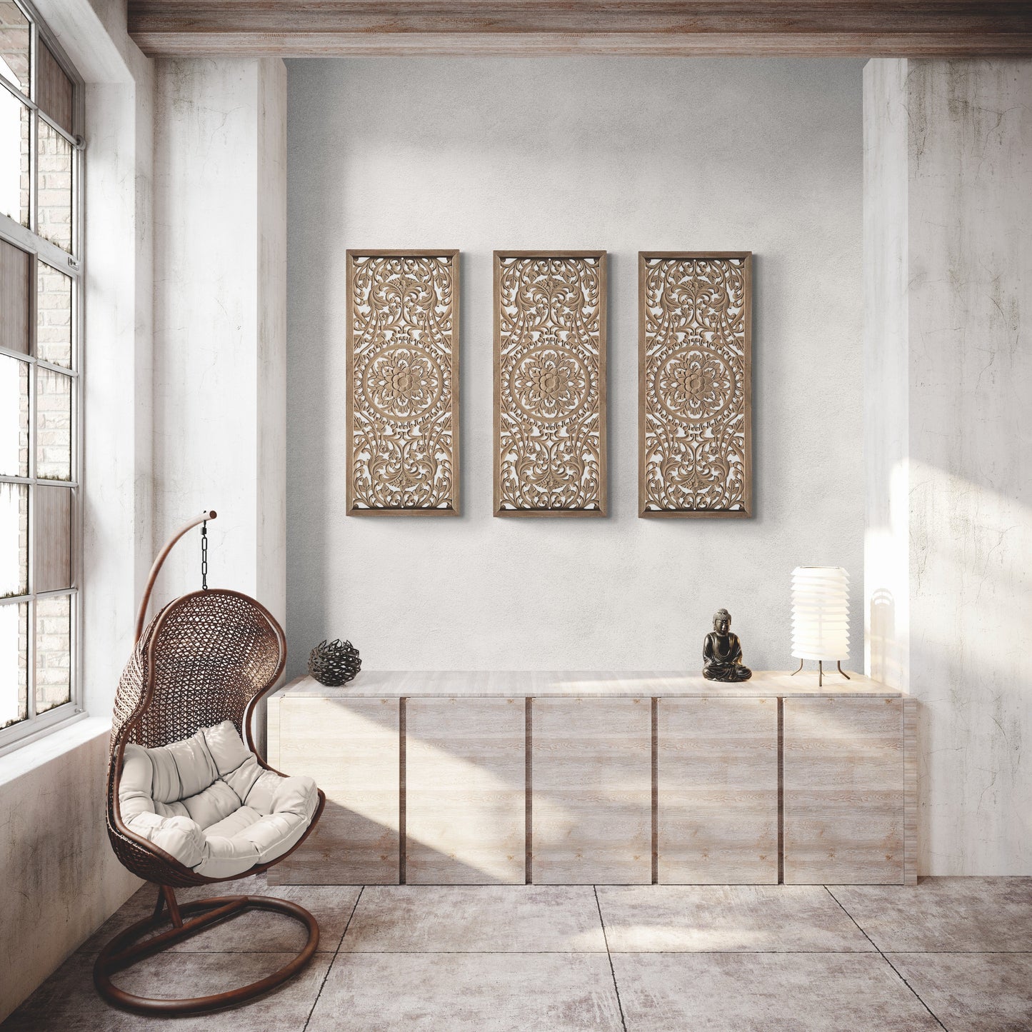 Custom 3 Set of Decorative Panel "Amara" - Natural - 150 x 50cm