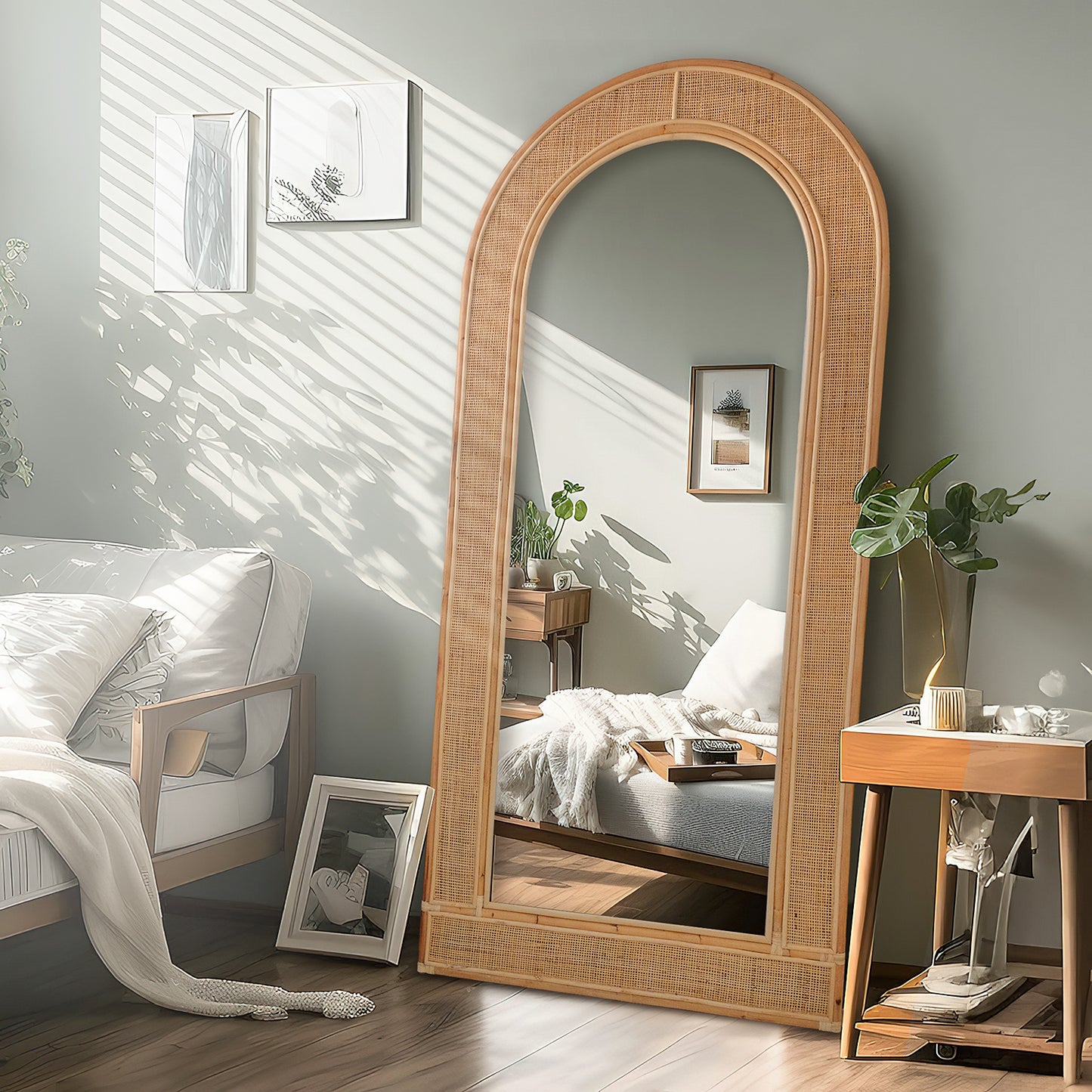 Hand Carved Full Length Rattan Mirror - 200cm