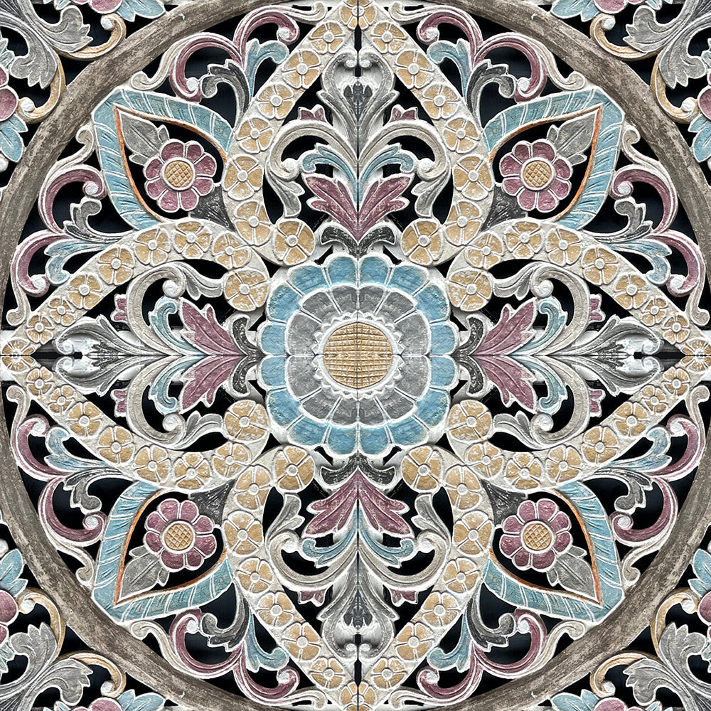 king size mandala bed headboard ceningan multicolor wash bali design hand carved hand made decorative house furniture wood material decorative wall panels decorative wood panels decorative panel board balinese wall art