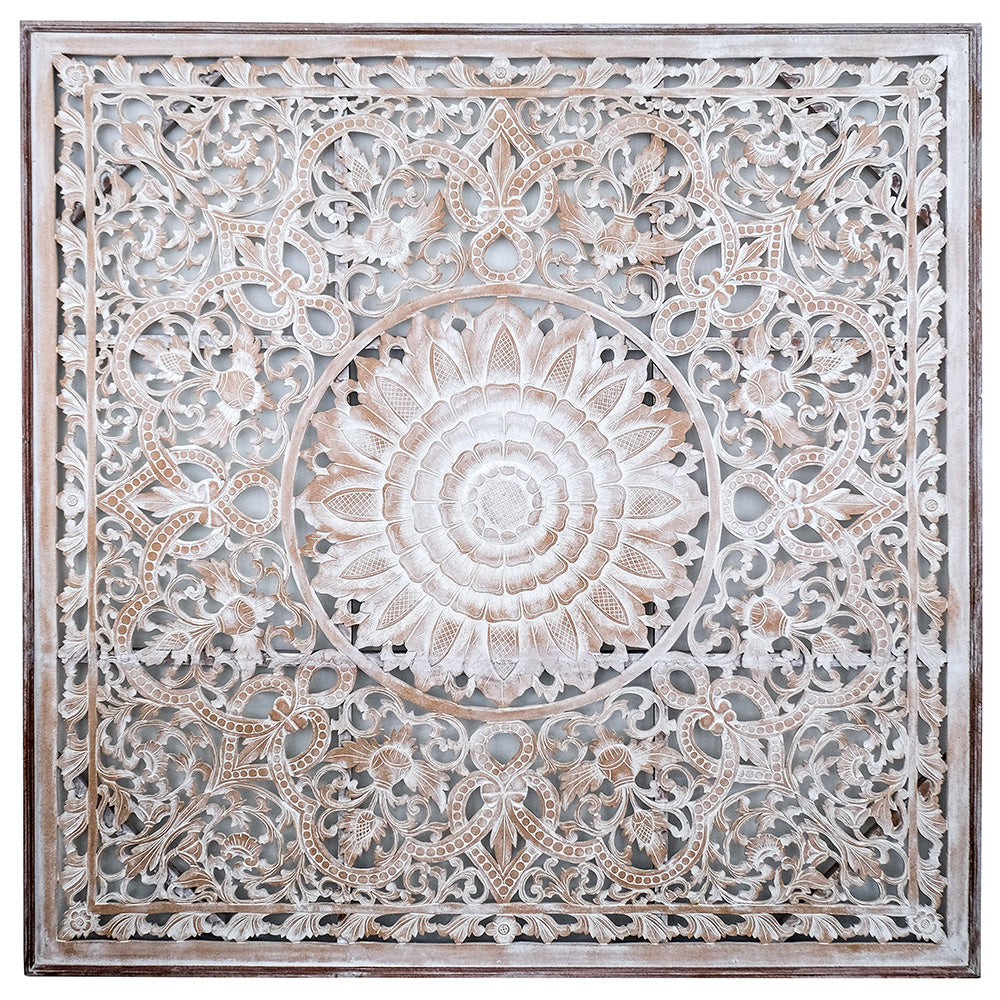 Carved Bed Headboard "Raflessia" - Antic-wash