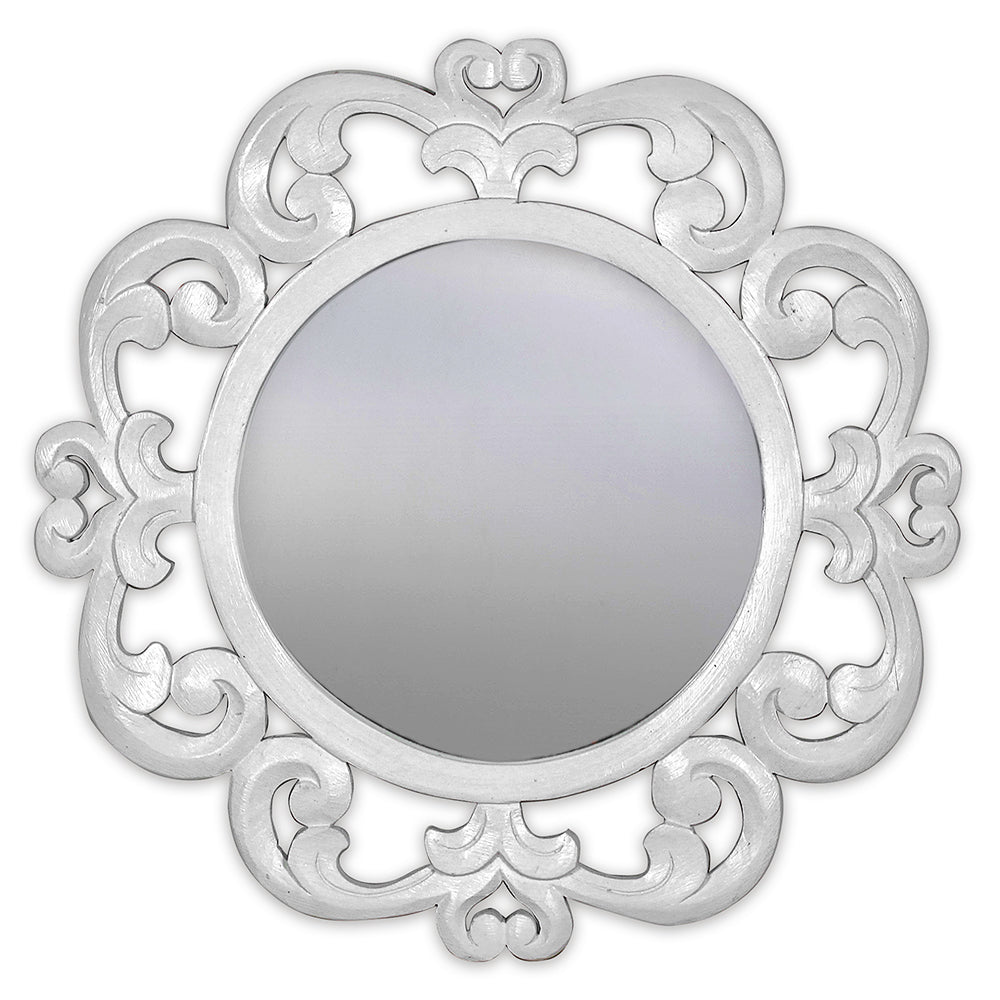 Hand Carved Mirror "Nyepi" White - 60 cm