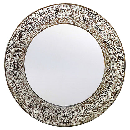 Hand Carved Mirror "Aruni" - White wash - 80 cm