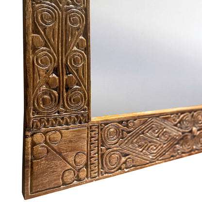 Hand Carved Mirror "Dili" - Natural brown - 180cm