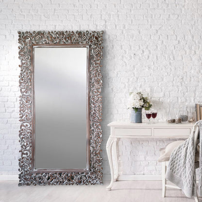 Hand Carved Mirror "Agung" Brown Wash - 180 cm