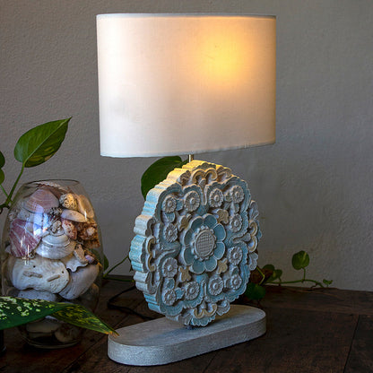 Carved Table Lamp 'Diya' - Blue