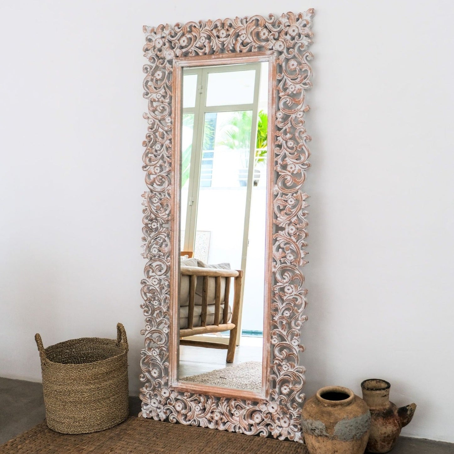 wood mirror agung antic wash bali design hand carved hand made home decorative house furniture wood material