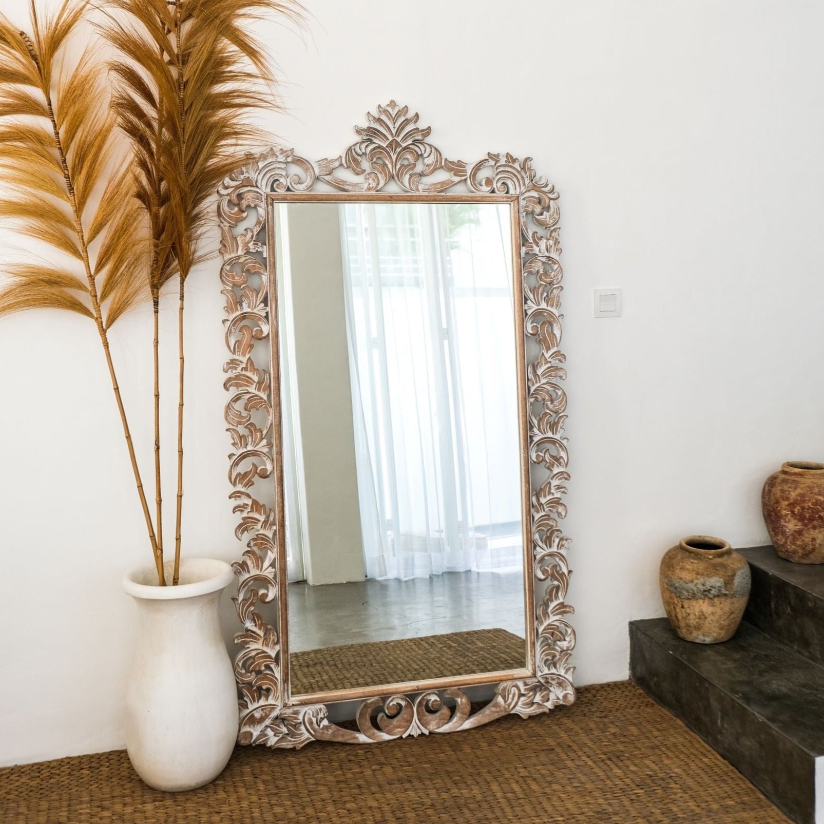 wood mirror uluwatu antic wash bali design hand carved hand made home decorative house furniture wood material