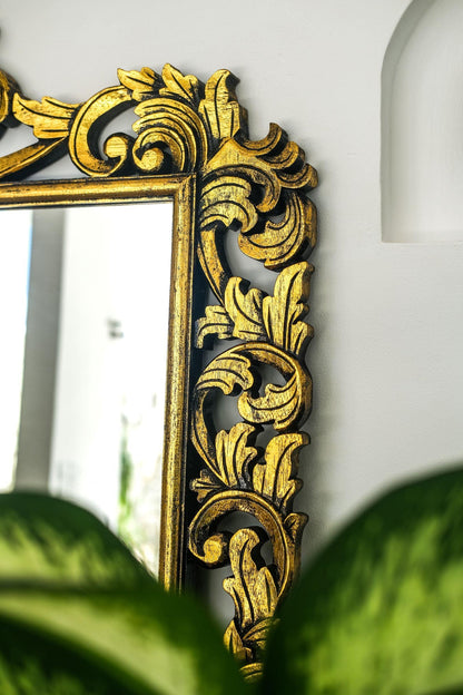 Hand Carved Mirror "Uluwatu" Gold Wash - 180 cm - Kulture Home Decor