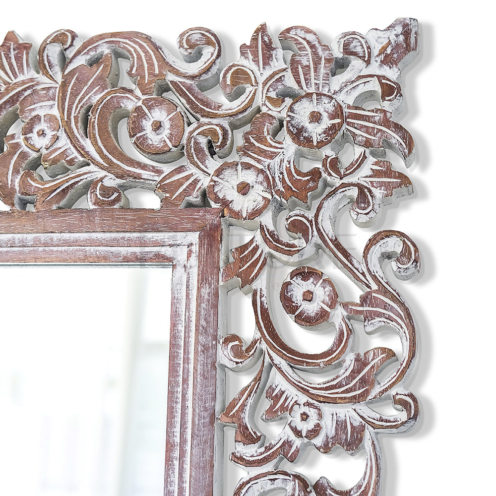 Custom Hand Carved Mirror "Agung" Brown Wash - 200x100 cm