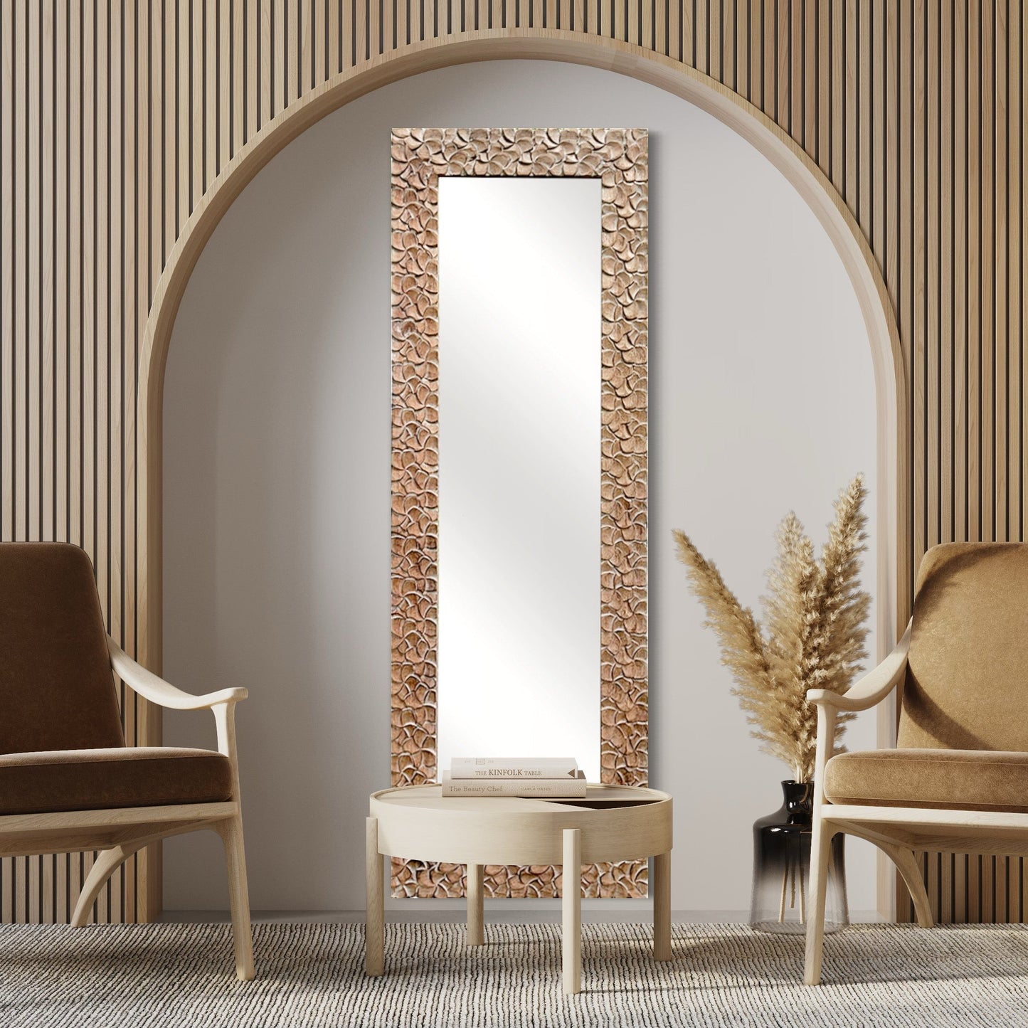 Hand Carved Mirror "Kamboja" - Antic wash - 150 x 60cm