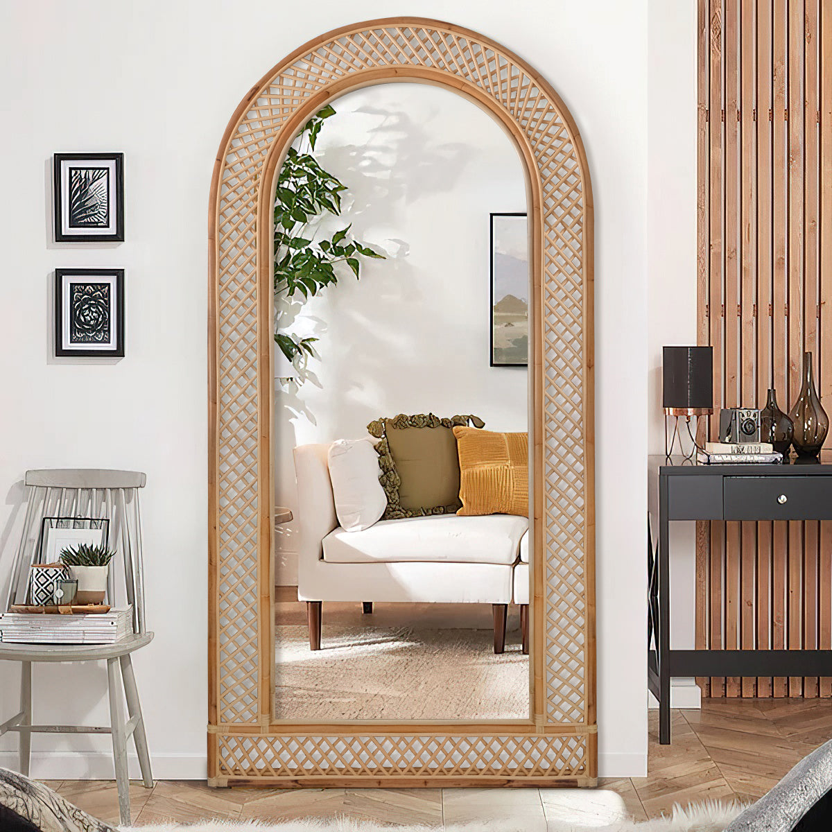 Hand Carved Full Length Rattan Mirror - 200cm