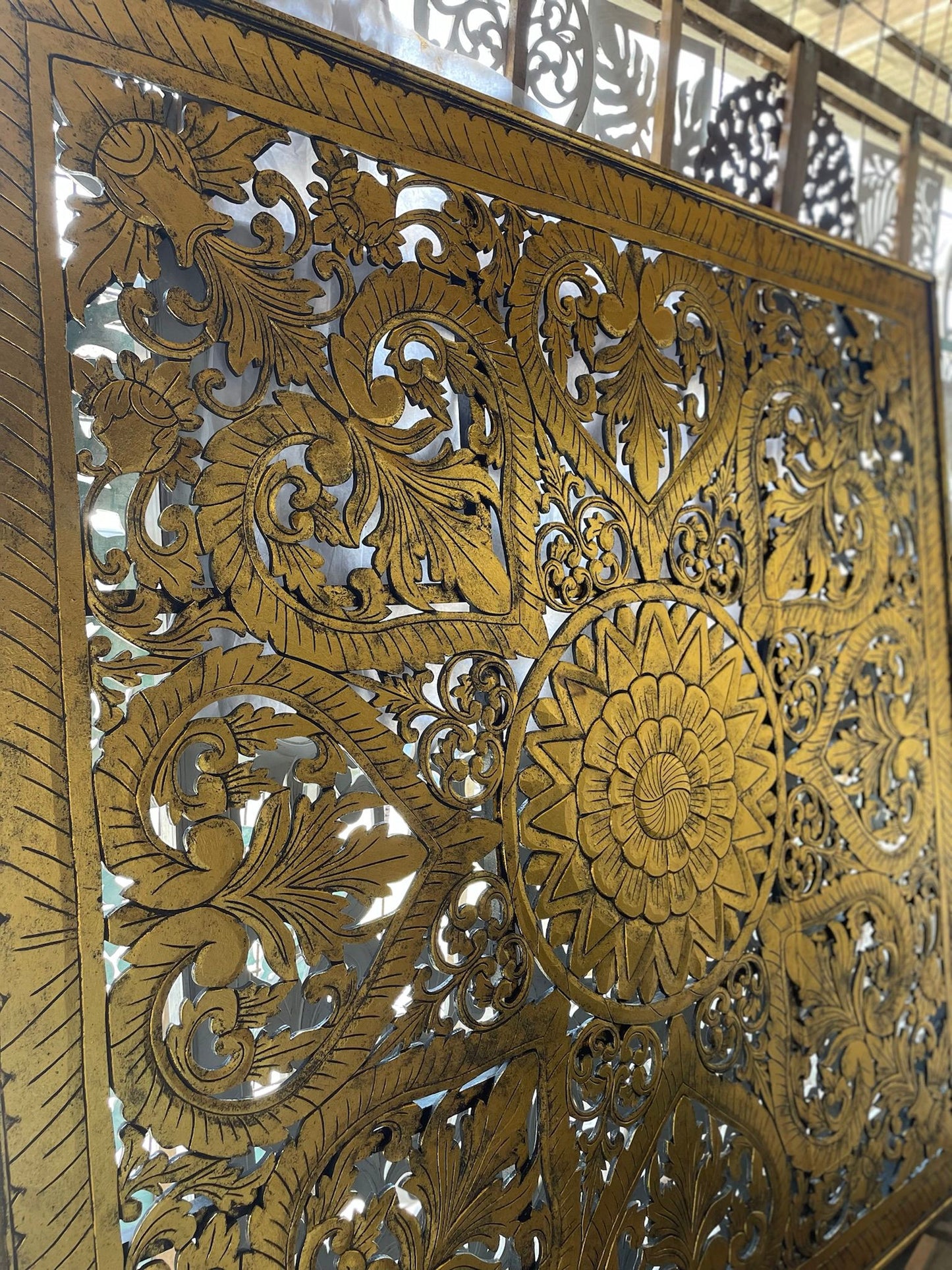 Carved Bed Headboard "Jantung" - Gold