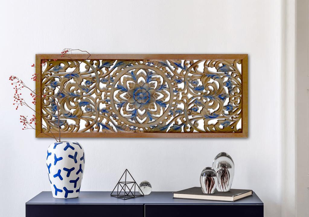 Decorative Panel "Amara" - Blue and brown wash