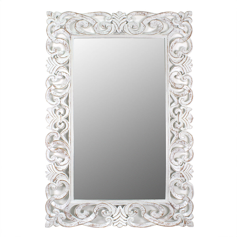 Hand Carved Mirror "Bimasakti" White Wash - 150 cm