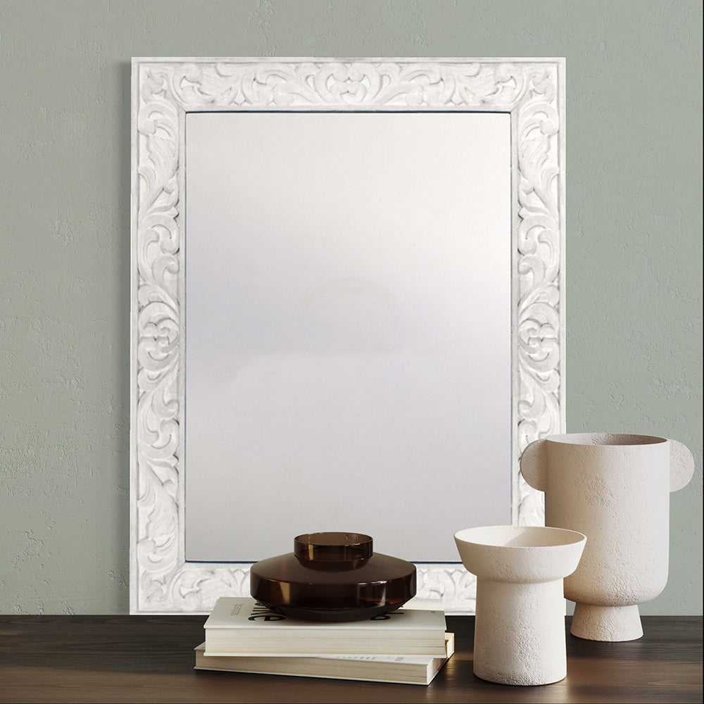 Hand Carved Mirror "Asmara" White - 90 cm