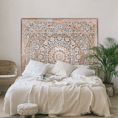 Carved Bed Headboard "Manusa" - Antic-wash - 160cm