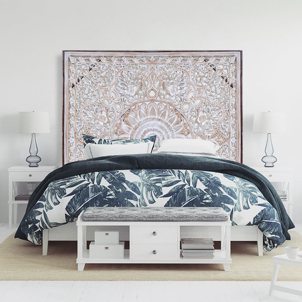 Carved Bed Headboard "Raflessia" - Antic-wash