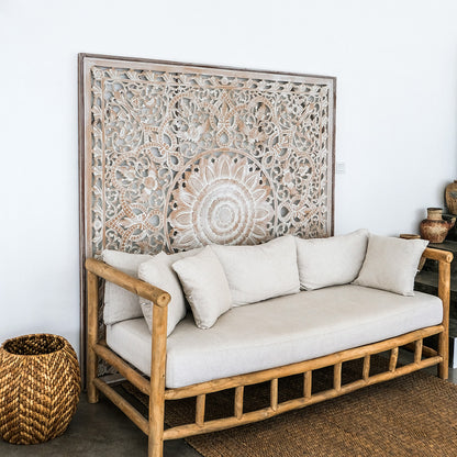 Carved Bed Headboard "Raflessia" - Antic-wash