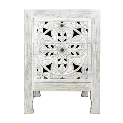 Custom Carved Bedside Table 'Amed' - White wash