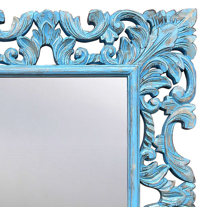 Hand Carved Mirror "Biru" Blue Wash - 90 cm