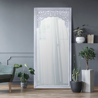 Hand Carved Mirror "Cahaya" in white - 150 cm