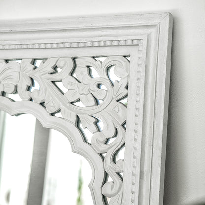 Hand Carved Mirror "Cahaya" in white - 150 cm