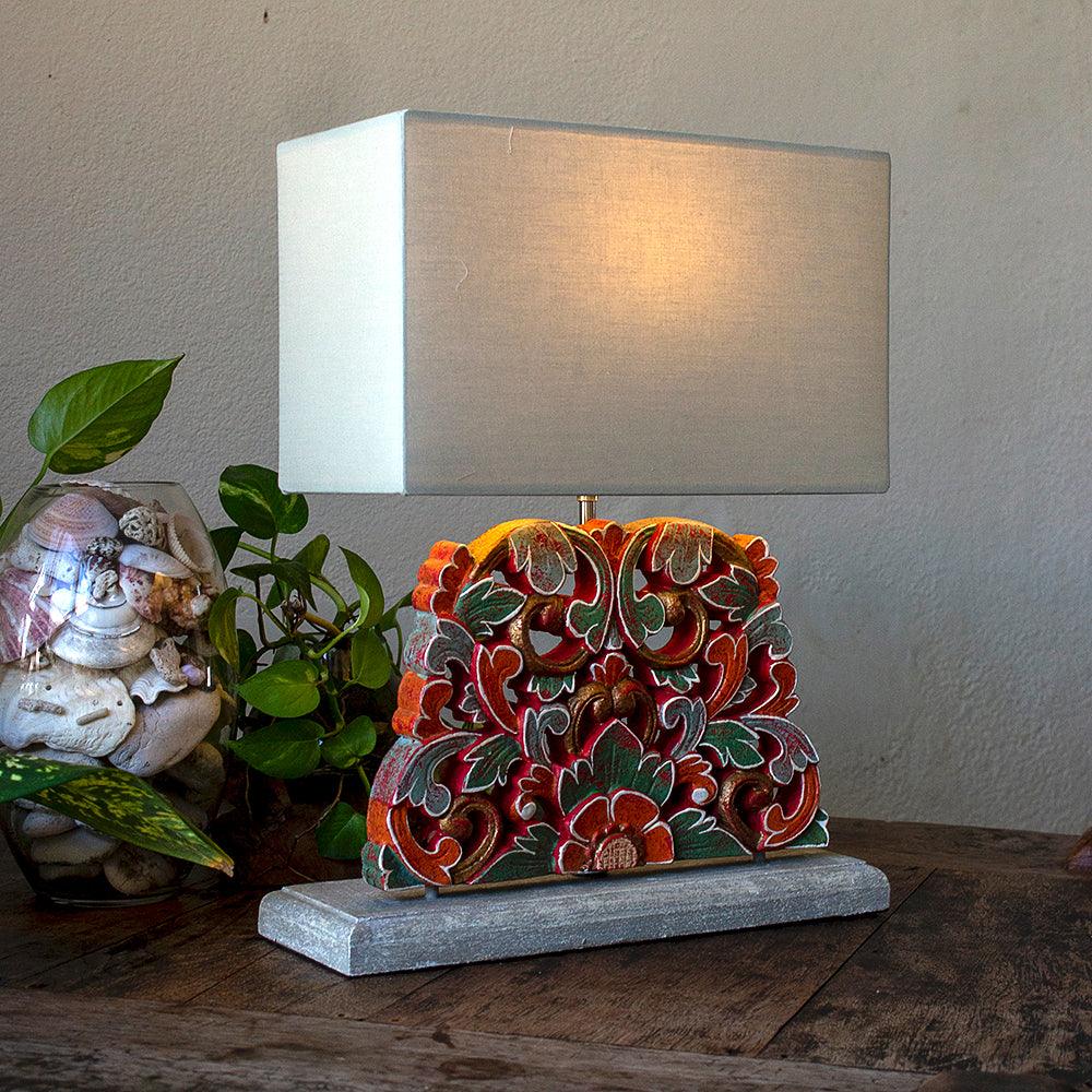 Carved Table Lamp 'Merak' - Red - Kulture Home Decor