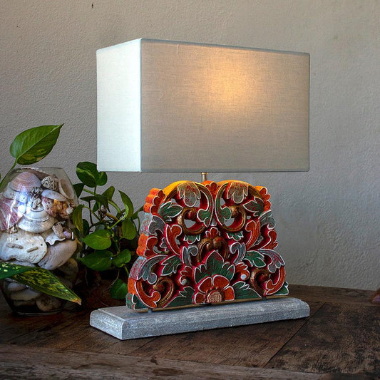 Carved Table Lamp 'Merak' - Red - Kulture Home Decor