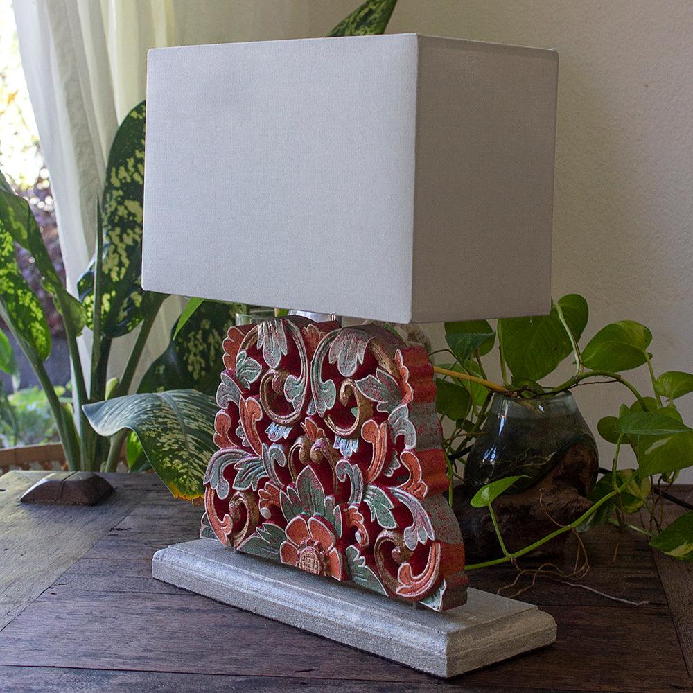 Carved Table Lamp 'Merak' - Red - Kulture Home Decor