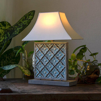 Carved Table Lamp 'Geo' - Blue - Kulture Home Decor