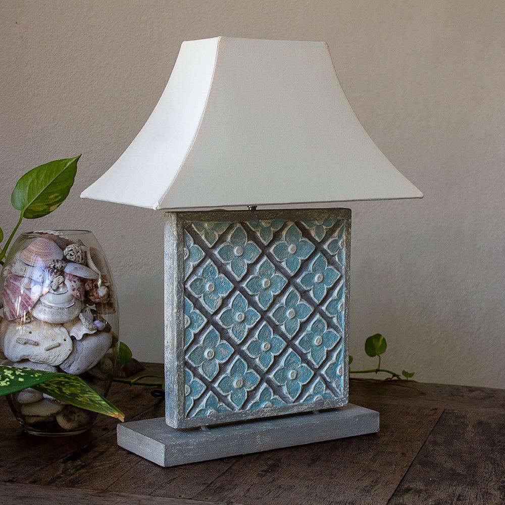 Carved Table Lamp 'Geo' - Blue - Kulture Home Decor