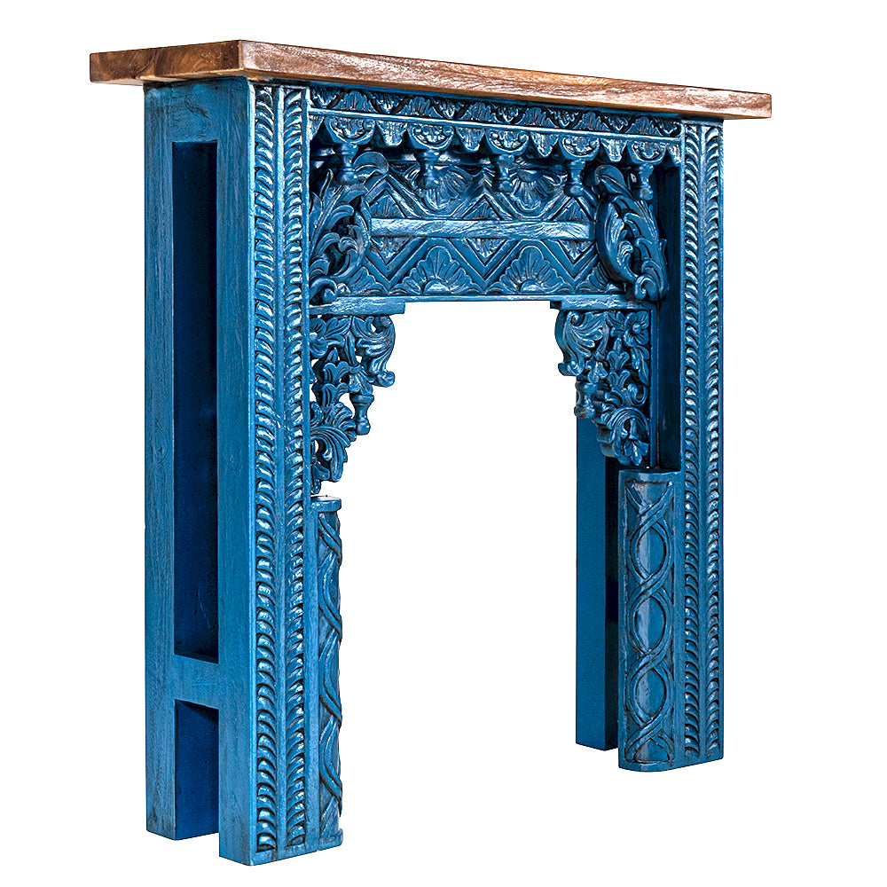 Wooden Carved Console Table "Nia" - Blue & Natural