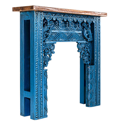 Wooden Carved Console Table "Nia" - Blue & Natural