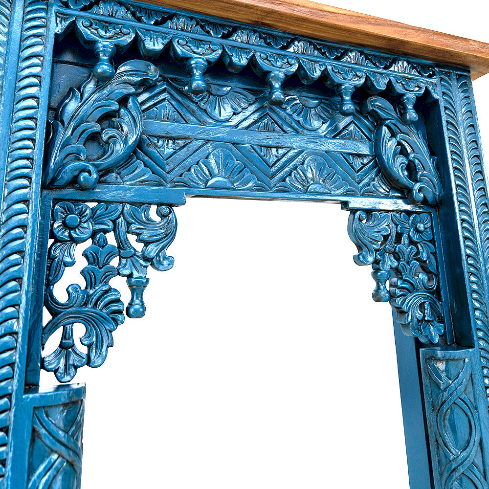 Wooden Carved Console Table "Nia" - Blue & Natural