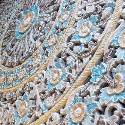 king size mandala bed headboard dianna blue wash bali design hand carved hand made decorative house furniture wood material decorative wall panels decorative wood panels decorative panel board balinese wall art