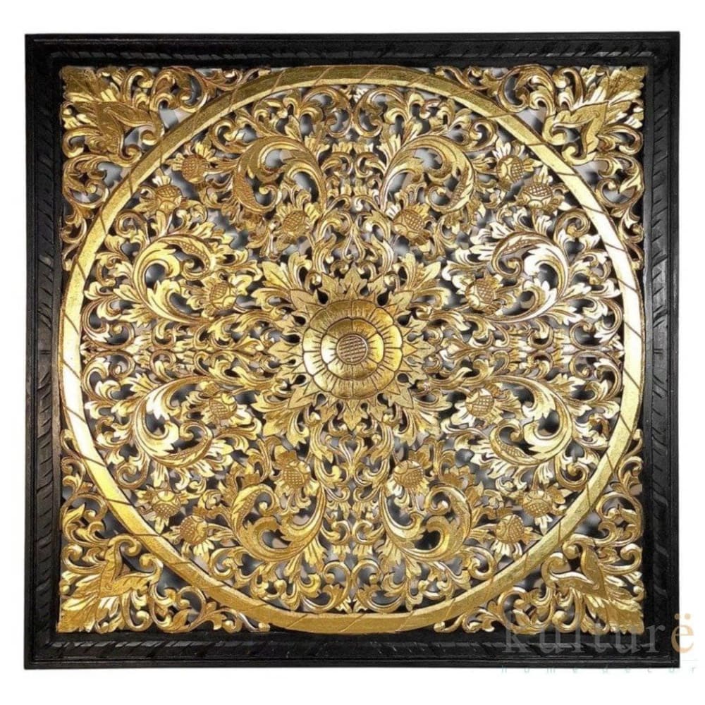 Decorative Panel "Lily" Gold - 100 cmdecorative panel lily gold wash bali design hand carved hand made decorative house furniture wood material decorative wall panels decorative wood panels decorative panel board