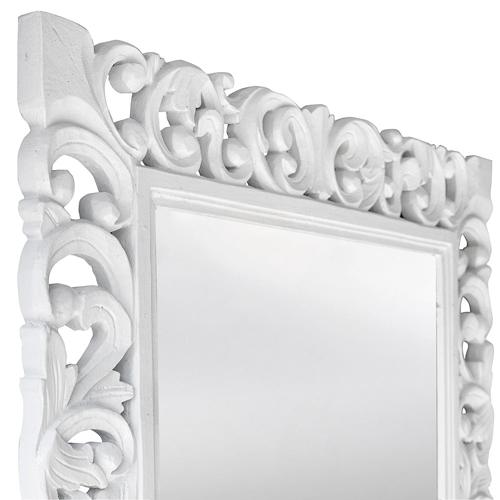 Hand Carved Mirror "Kalbu" White - 180  cm