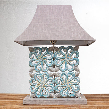 Carved Table Lamp 'Ishwari' - Blue