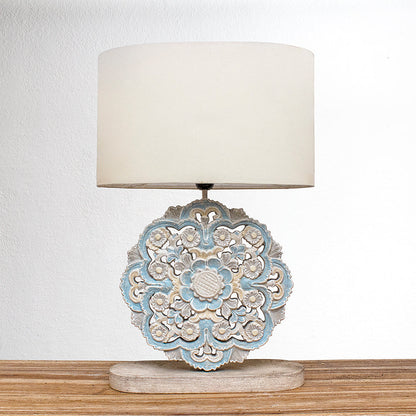 Carved Table Lamp 'Diya' - Blue