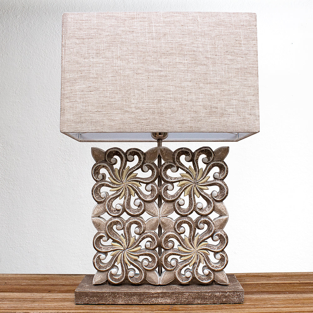 Carved Table Lamp 'Ishwari' - Brown