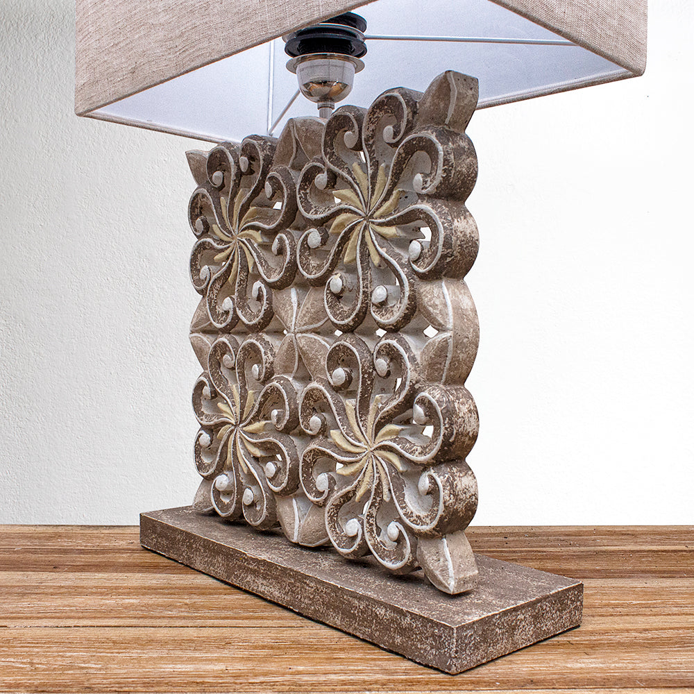 Carved Table Lamp 'Ishwari' - Brown