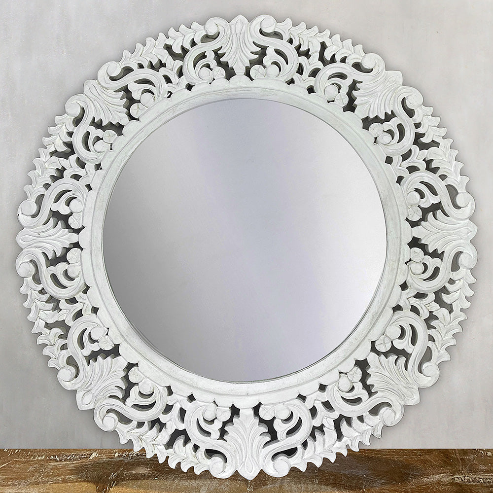 Hand Carved Mirror "Amed" White Wash - 70 cm