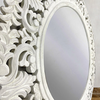 Hand Carved Mirror "Amed" White Wash - 70 cm