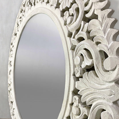 Hand Carved Mirror "Amed" White Wash - 70 cm