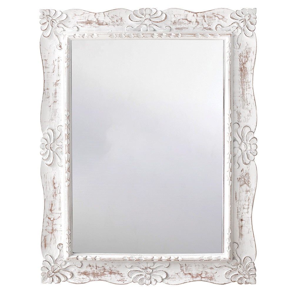 Hand Carved Mirror "Pertiwi" White Wash - 90  cm