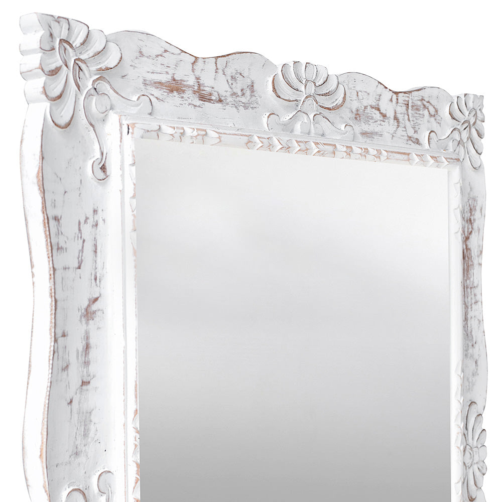 Hand Carved Mirror "Pertiwi" White Wash - 90  cm