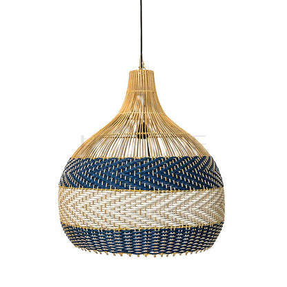 rattan pendant hang lamp shades medewi navy blue bali design hand carved hand made home decorative house furniture wood material