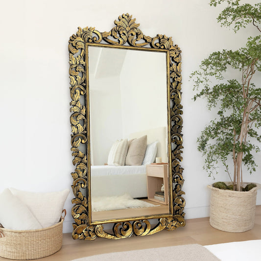 Hand Carved Mirror "Uluwatu" Gold Wash - 180 cm - Kulture Home Decor